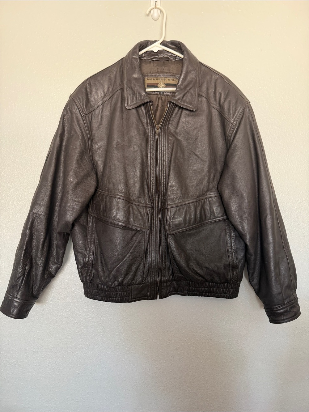 Vintage Members Only Dark Brown Leather Bomber Jacket